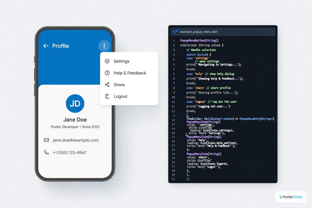 How to Add '⋮' Popup Menu on Flutter AppBar